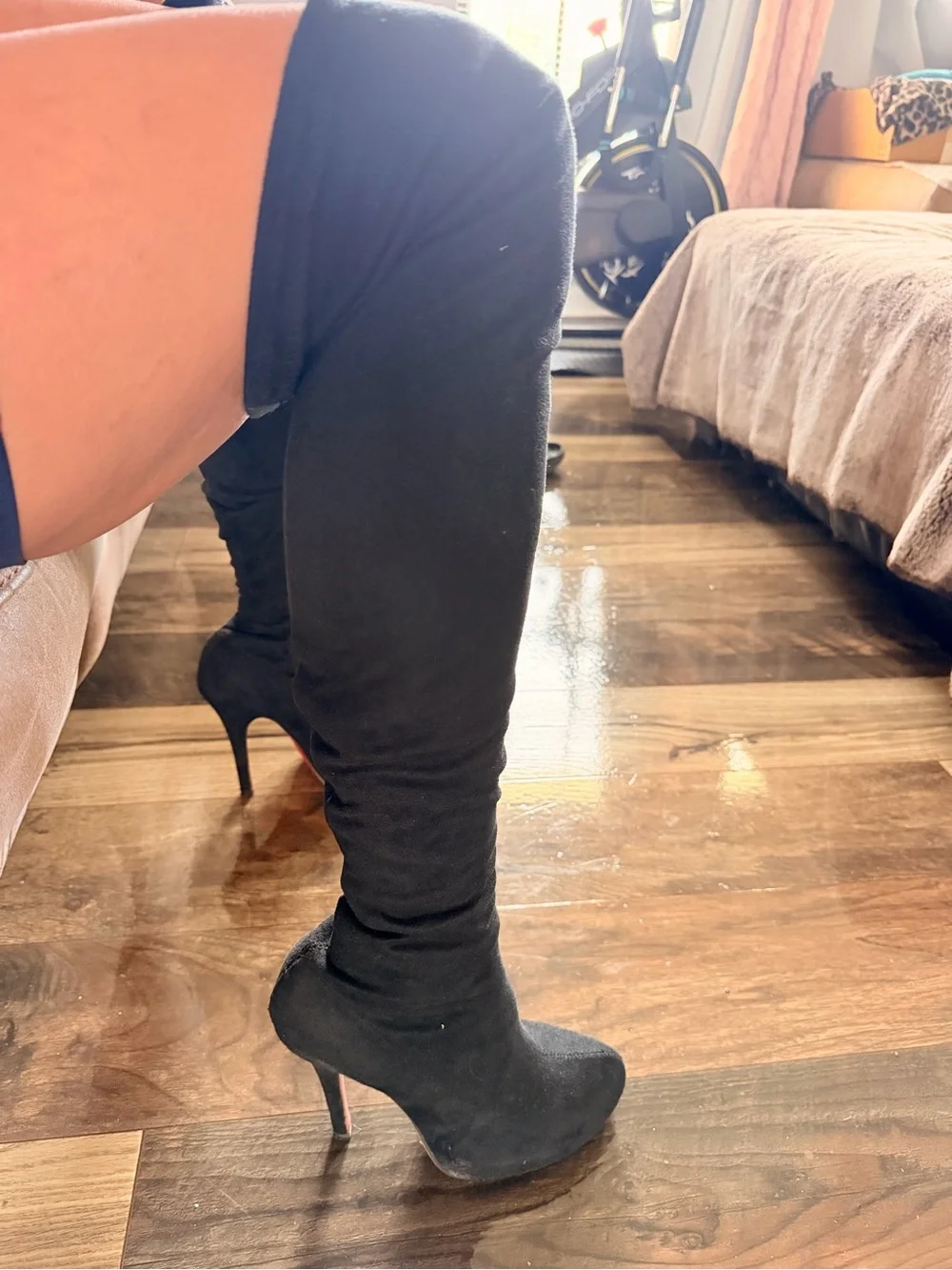 Black Suede Stiletto Ankle Boots - Women